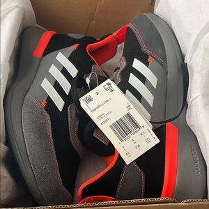 Adidas Kids Black and Gray Sneakers with Red Accents